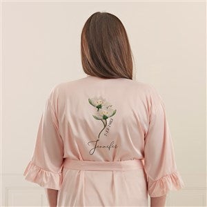 Birth Month Flower Personalized Ruffle Satin Robe--Blush