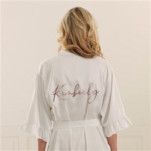 Metallic Foil Name Personalized Ruffle Satin Robe - White