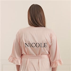 Metallic Foil Name Personalized Ruffle Satin Robe - Blush