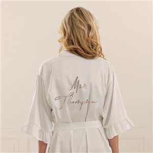 Metallic Foil Bride Personalized Ruffle Satin Robe-White