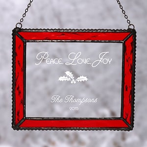Personalized Glass Christmas Suncatcher   Peace Love Joy Design