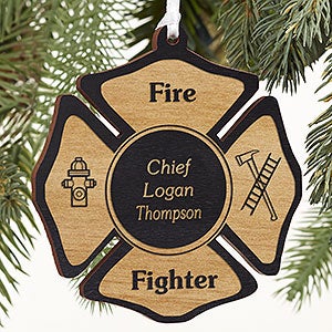 Fire Fighter Engraved Black Wood Ornament