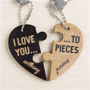 Love You to Pieces Personalized Wood Heart Keychain Set - Black