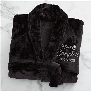 Bride Bling Wedding Embroidered Luxury Fleece Robe- Black