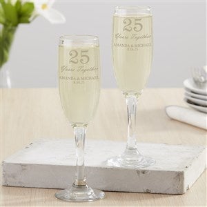 Years Together Anniversary Personalized Champagne Flute Set