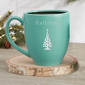 Holiday Cheer Personalized 16 oz Bistro Mug - Aqua