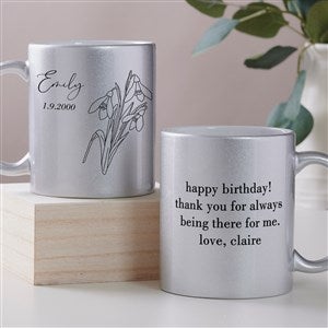 Birth Month Flower Personalized 11 oz. Silver Glitter Coffee Mug