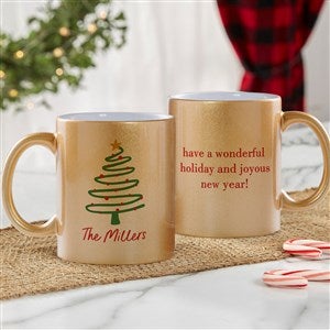 Abstract Christmas Tree Personalized 11 oz. Gold Glitter Coffee Mug - #45198-G