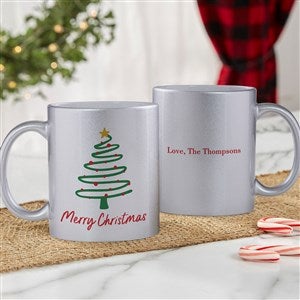 Abstract Christmas Tree Personalized 11 oz. Silver Glitter Coffee Mug