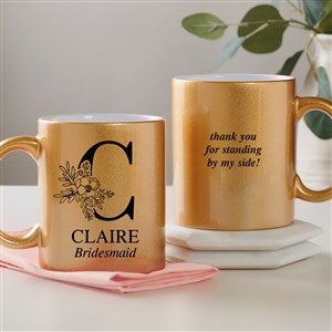 Floral Bridesmaid Personalized 11 oz. Gold Glitter Coffee Mug