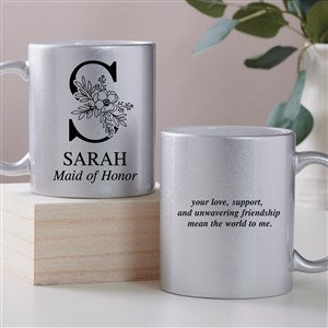 Floral Bridesmaid Personalized 11 oz. Silver Glitter Coffee Mug