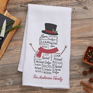 Snowman Repeating Name Personalized Waffle Weave Kitchen Towel