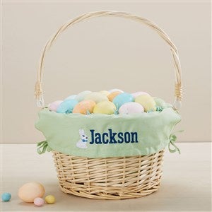 Bunny Name Embroidered Willow Easter Basket - Green