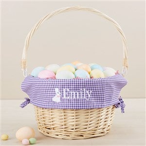 Bunny Name Embroidered Willow Easter Basket - Purple Check