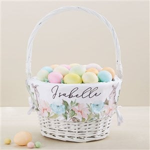 Floral Bunny Personalized Easter Basket - White