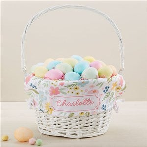 Easter Flowers Personalized Easter Basket - White