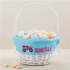 Construction & Monster Trucks Personalized Easter Basket - White