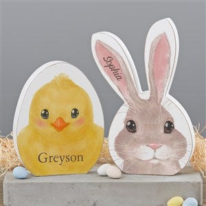 Watercolor Bunny and Chick Personalized Wooden Easter Egg & Bunny Shelf Decorations - 45683