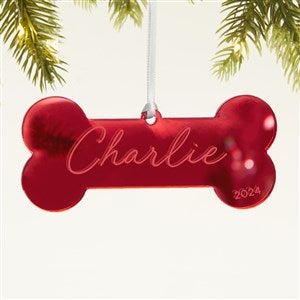 Dog Bone Personalized Acrylic Christmas Ornament - Red