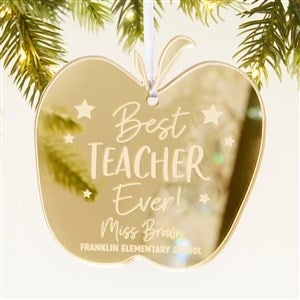Best Teacher Personalized Apple Christmas Ornament - Gold