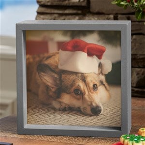 Personalized Holiday Photo LED Light Shadow Box - Grey - Small