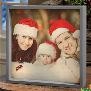 Personalized Holiday Photo LED Light Shadow Box - Grey - Large