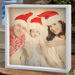 Personalized Holiday Photo LED Light Shadow Box - Ivory - Large
