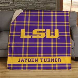 NCAA Plaid Louisiana State University Personalized 50x60 Sherpa Blanket