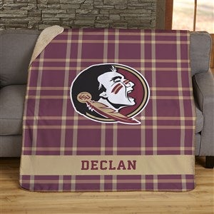 NCAA Plaid FSU Seminoles Personalized 50x60 Sherpa Blanket