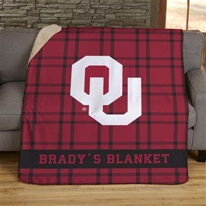 NCAA Plaid Oklahoma Sooners Personalized 60x80 Sherpa Blanket