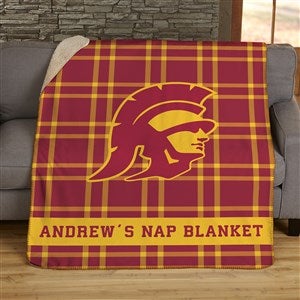 NCAA Plaid USC Trojans Personalized 50x60 Sherpa Blanket