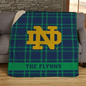 NCAA Plaid Notre Dame Fighting Irish Personalized 50x60 Sherpa Blanket