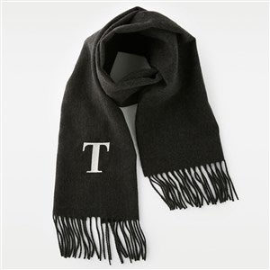 Embroidered Soft Fringe Scarf in Solid Charcoal Grey   - 45974