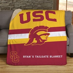 NCAA Stripe USC Tojans Personalized 50x60 Sherpa Blanket