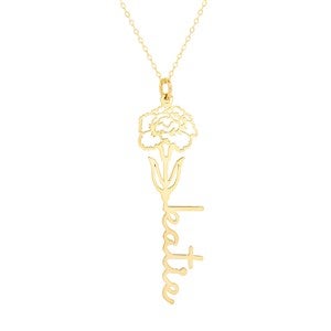 January Birth Flower Carnation Name Necklace - Gold