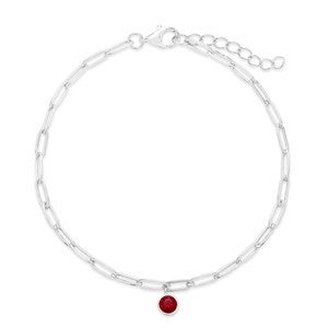 Silver Paperclip Chain Birthstone Charm Bracelet - One Stone