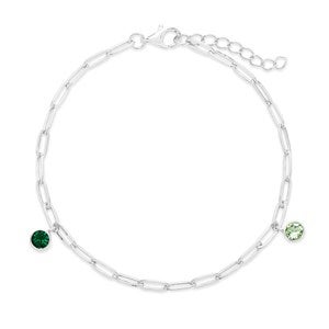 Silver Paperclip Chain Birthstone Charm Bracelet - Two Stone