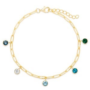 Gold Paperclip Chain Birthstone Charm Bracelet - Five Stone