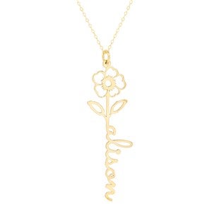 February Violet Birth Flower Name Necklace - Gold
