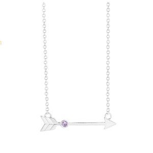 Custom Birthstone Arrow Silver Necklace - 1 Birthstone