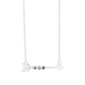 Custom Birthstone Arrow Silver Necklace - 3 Birthstones