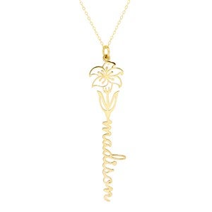 May Lily Birth Flower Name Necklace - Gold