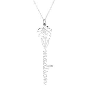 May Lily Birth Flower Name Necklace - Silver