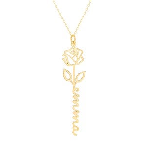 June Rose Birth Flower Name Necklace - Gold