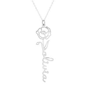 August Poppy Birth Flower Name Necklace - Silver