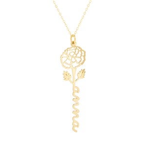 October Marigold Birth Flower Name Necklace - Gold