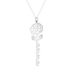 October Marigold Birth Flower Name Necklace - Silver