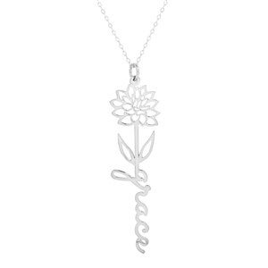 November Chrysanthemum Birth Flower Name Necklace - Silver
