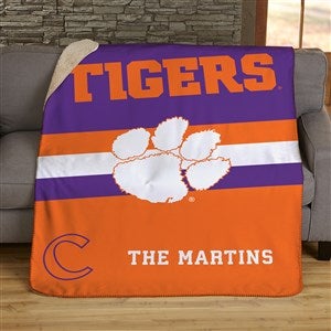 NCAA Stripe Clemson Tigers Personalized 50x60 Sherpa Blanket