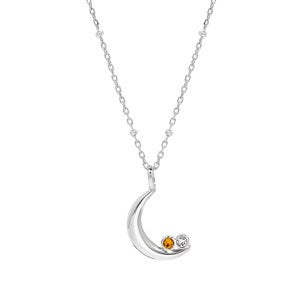 Custom Birthstone Silver Crescent Moon Pendant -  2 Birthstones